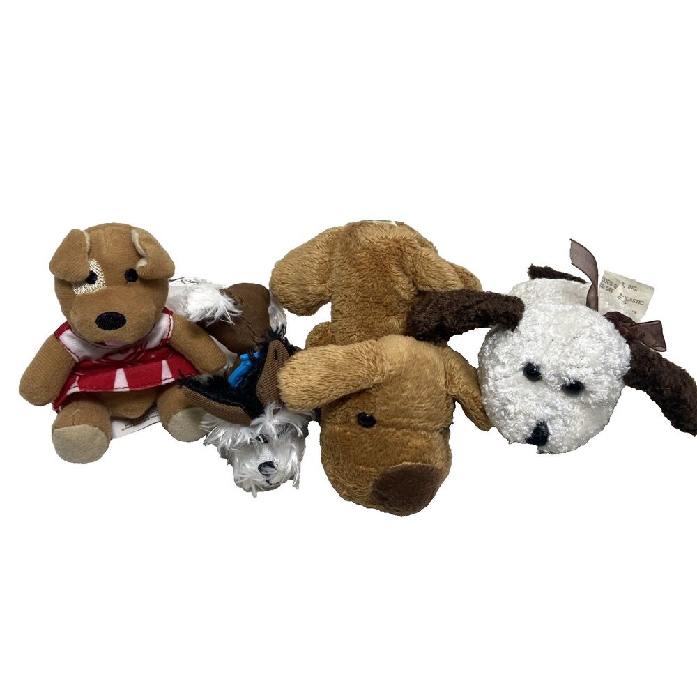4 mini stuffed animal plush dogs